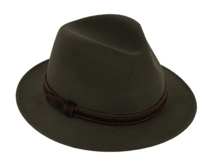 Cestovný olivový vodoodolný klobúk vlnený od Fiebig s menšou krempou a ušné klapky