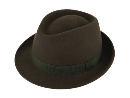 Klasický trilby klobúk vlnený s malou krempou - olivový s olivovou stuhou