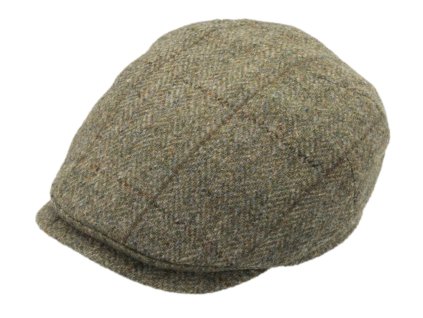 Pánska vlnená kockovaná bekovka khaki - Fiebig - Harris Tweed