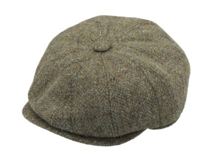 Pánska vlnená 8-dielna bekovka khaki - Fiebig - Harris Tweed