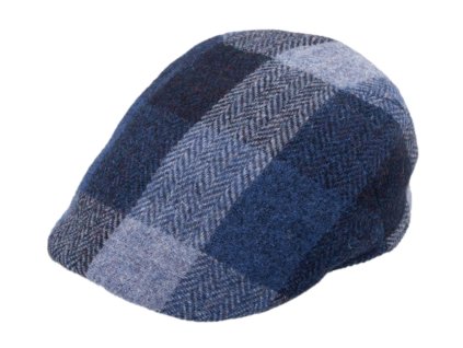 Pánska kockovaná modrá vlnená bekovka - Fiebig - Harris Tweed