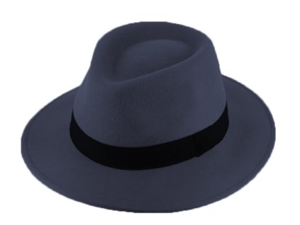 Cestovný nemačkavý klobúk vlnený od Fiebig - modrý s čiernou stuhou