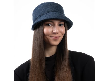 Dámsky zimný vlnený klobúk – tmavomodrá shetlandská vlna
