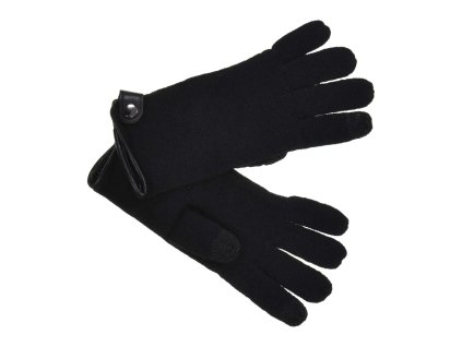 Pletené modré dámske rukavice Seeberger s funkciou Touchscreen a ozdobným gombíkom