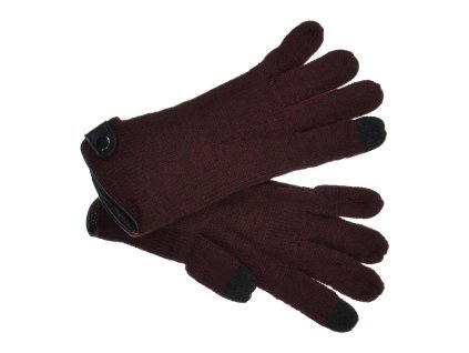 Pletené vínové dámske rukavice Seeberger s funkciou Touchscreen a ozdobným gombíkom