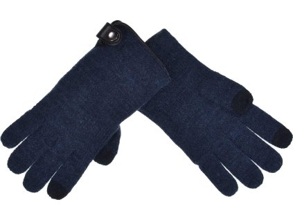 Pletené modré dámske rukavice Seeberger s funkciou Touchscreen a ozdobným gombíkom