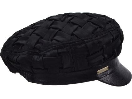 Dámska saténová bekovka s koženkovým šiltom – čierna