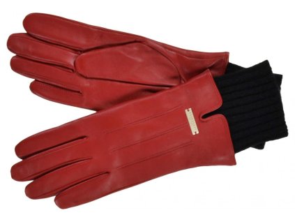 Dámske vínové kožené rukavice s kašmírovou podšívkou a úpletom – čierne