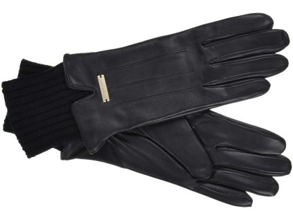 Dámske kožené rukavice s kašmírovou podšívkou a úpletom – čierne