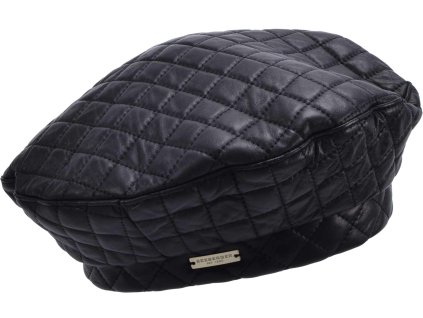 Dámsky kožený baret s prešívaním – čierny