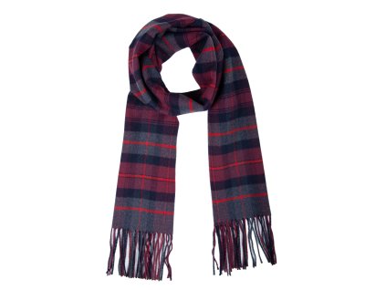 Vlnená kockovaná šála v odtieňoch vínovej a modrej 30 x 180 cm