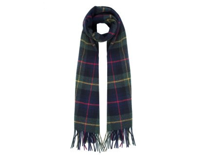 Vlnená kockovaná šatka tmavomodrozelená s brmbolcami