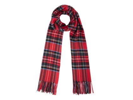 Vlnená červená kockovaná šála s brmbolcami