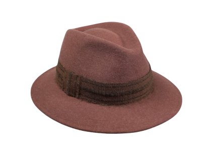 Zimný plstený klobúk - melange s chlpatou stuhou