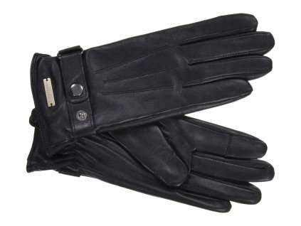 Dámske kožené rukavice Seeberger s flísovou podšívkou a zapínaním – čierne