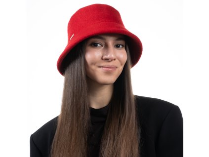 Bucket hat - zimný červený vlnený klobúčik - Seeberger