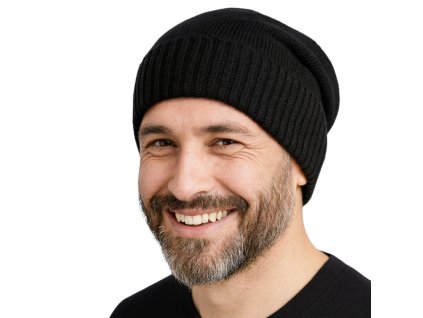 Čierna merino čiapka Fiebig – voľnejší strih