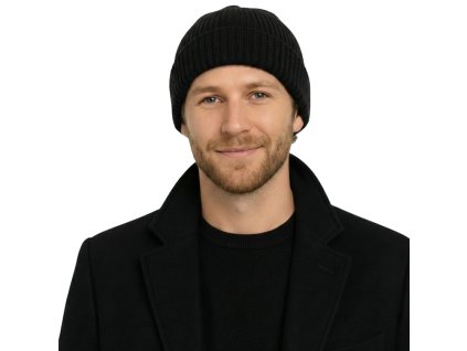 Čierna čiapka Fiebig - 100 % vlna Merino