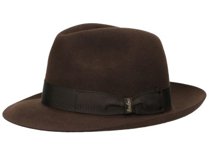 Luxusný hnedý klobúk Fedora so stredným okrajom - Borsalino