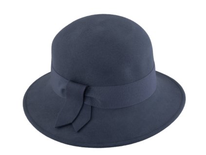 Dámsky modrý plstený zamatový klobúk Cloche - Fiebig