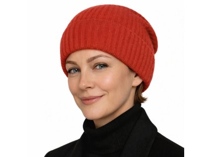 Kašmírová červená unisex čiapka Fiebig