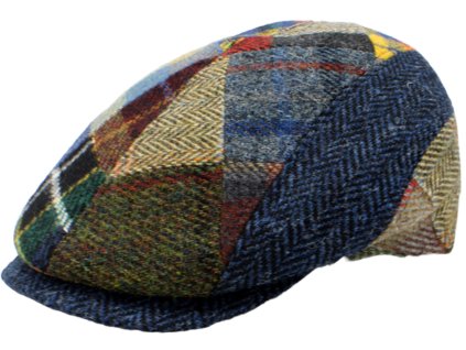 Pánska zimná vlnená bekovka - Fiebig - Harris Tweed (patchwork)