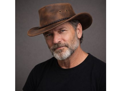 Austrálsky klobúk kožený - hnedý kožený klobúk OUTBACK LEGEND