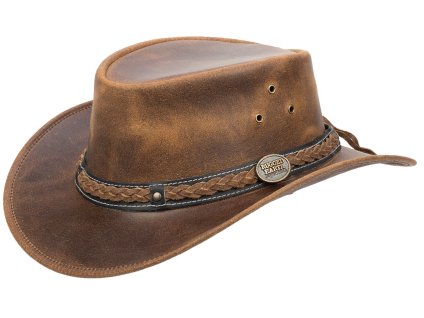 Austrálsky kožený klobúk BARRINGTON– hnedý retro s pleteným opaskom