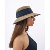 Dámsky béžový letný slamený (morská tráva) klobúk s modrou stuhou - Seeberger since 1890
