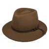 Cestovný vodeodolný klobúk vlnený od Fiebig - béžový s koženou stuhou - širák