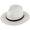 Letný biely slamený klobúk Fedora - ručne pletený - s koženou stuhou - Ekvádorská panama