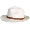 Letná biela ekvádorská panama Fedora - ručne pletený - s koženou stuhou