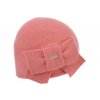 Vlnená koralová dámska čiapka s mašličkou - Seeberger