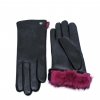 Dámske čierne kožené rukavice s kožúškom, vlnená podšívka - Carlsbad Hat
