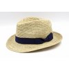 Letný slamený cestovný klobúk Fedora s modrou stuhou - Marone Roma Bogart