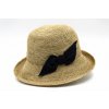 Dámsky slamený klobúk Cloche s čiernou mašľou