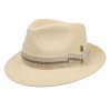 Luxusný panamský klobúk Fedora Bogart s béžovou stuhou - ručne pletený, UV faktor 80 - Pablito