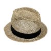 Slamený klobúk z morskej trávy s čiernou stuhou - Trilby