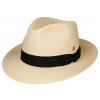 Luxusný panamák s tmavomodrou stuhou - klobúk Fedora - ručne pletený, UV faktor 80 - Ekvádorská panama Cuenca - Mayser William