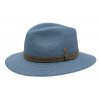 Luxusný nekrčivý modrý klobúk Fedora - ručne šitý, UV faktor 80 - Mayser Mathis