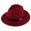 Vínový klobúk fedora plstený - bordó s koženým pleteným pásikom - Fiebig
