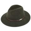 Zelený klobúk fedora plstený s koženým pleteným pásikom - Fiebig