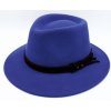 Cestovný vodeodolný klobúk vlnený od Fiebig - modrý s koženou stuhou - širák
