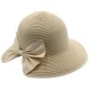 Dámsky béžový letný klobúk Cloche - skrátená krempa vzadu a béžová mašľa