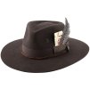 Pánsky vlnený klobúk UNCONDITIONAL - čokoládovo hnedý, ručne zdobený s kartami a perím