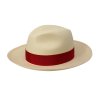 Luxusný panamský klobúk so širšou krempou - Borsalino - červená stuha