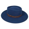 Dámsky klobúk vlnený od Fiebig s širším okrajom - modrý s hnedou koženou stuhou