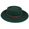 Dámsky klobúk vlnený od Fiebig s širším okrajom - zelený s hnedou koženou stuhou