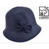 Letný dámsky nemačkavý tmavomodrý klobúk s mašličkou - cloche - Seeberger