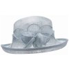 Cloche bledomodrý slávnostný klobúčik s ozdobou - zo sisalovej slamy